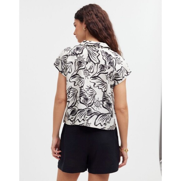 Madewell Large Boxy Cap Sleeve Shirt 100% Linen in Lighthouse Button Front EUC - Picture 4 of 13